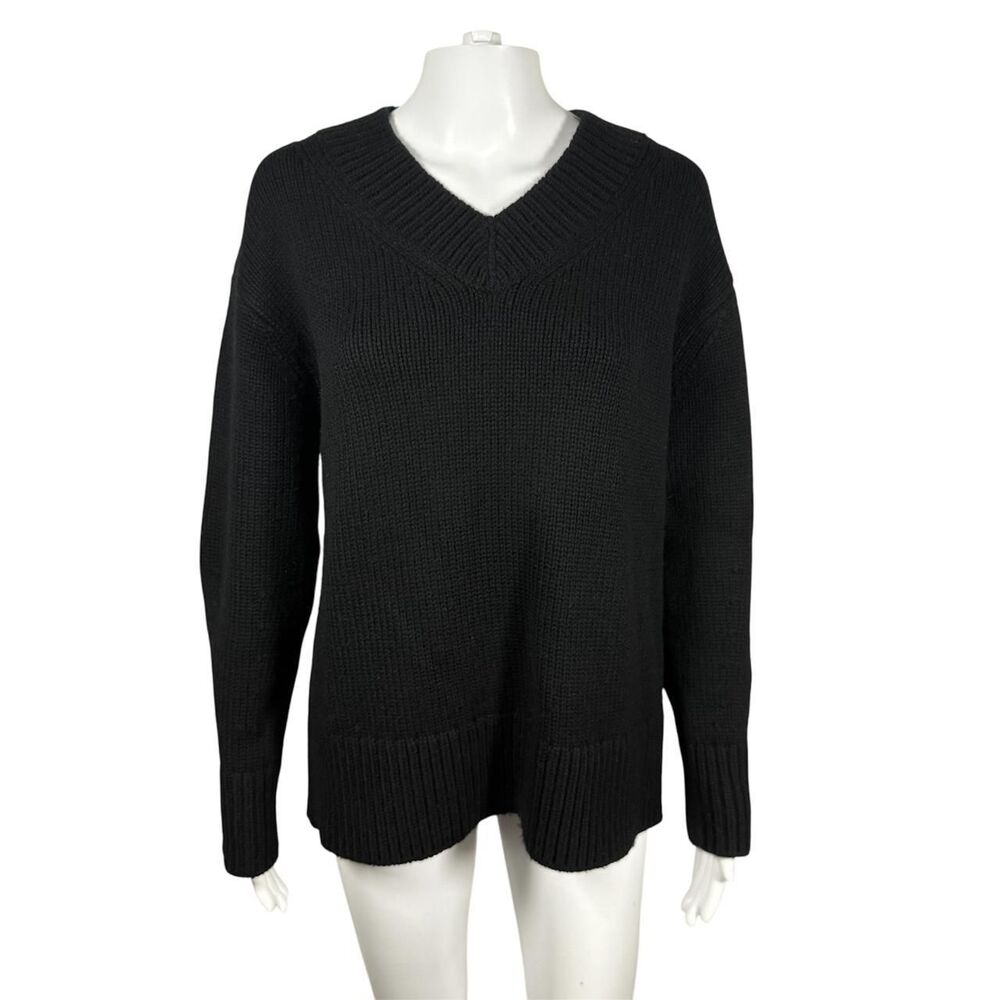 Vince Women's V-Neck Wool Blend Long Sleeve Sweater in Black Sz S